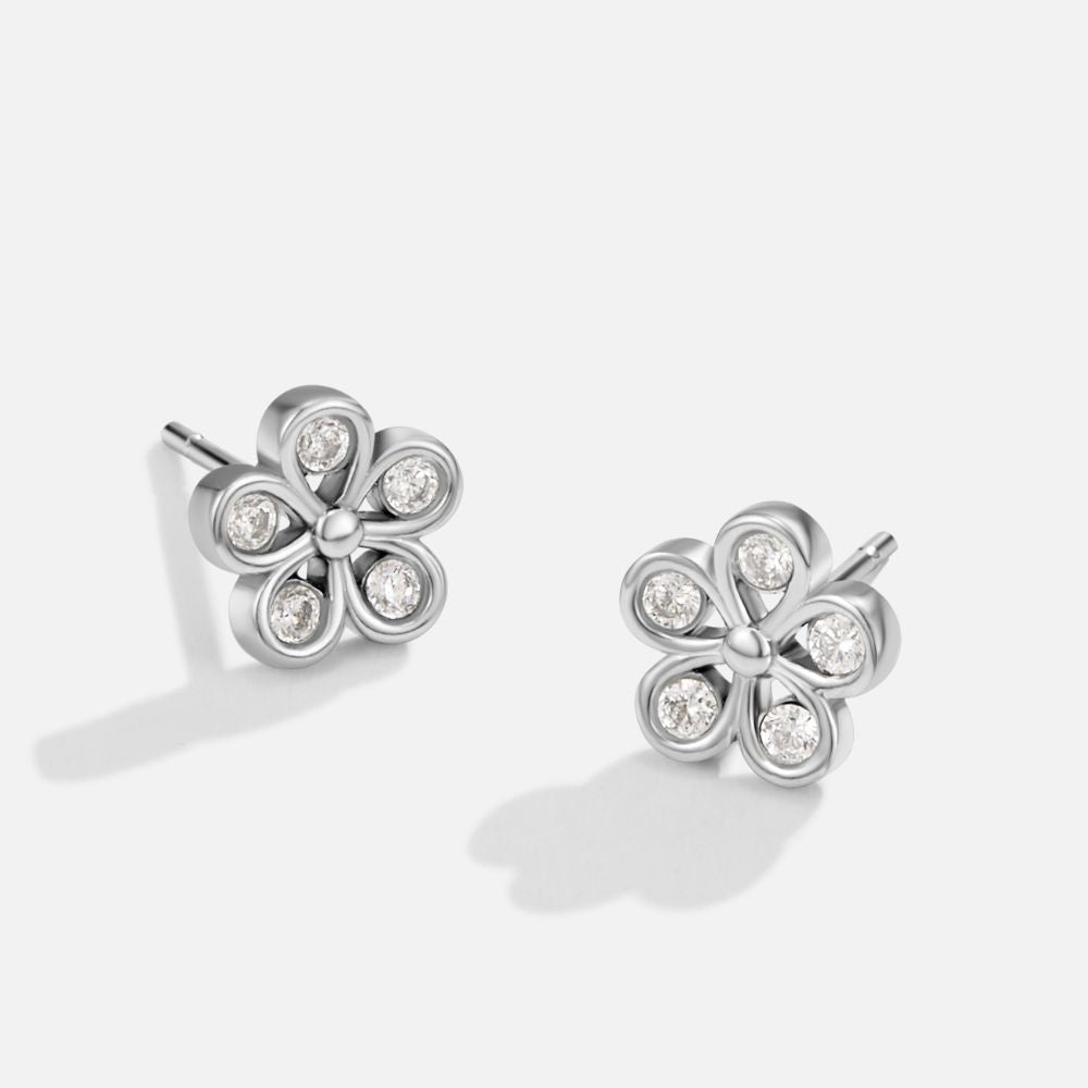 Five Petal Bloom Silver Earrings