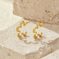 Geometric Gold Flower Hoop Earrings