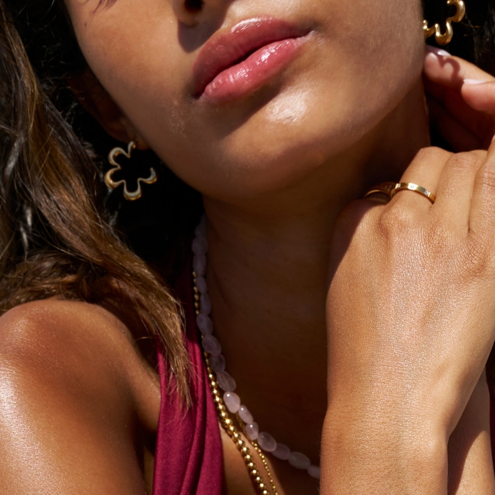 Geometric Gold Flower Hoop Earrings
