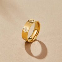 Gold Crystal Clover Band Ring