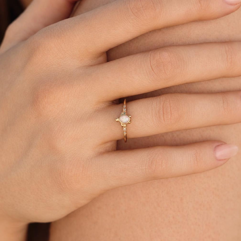 Weißer Sakura-Ring Gold