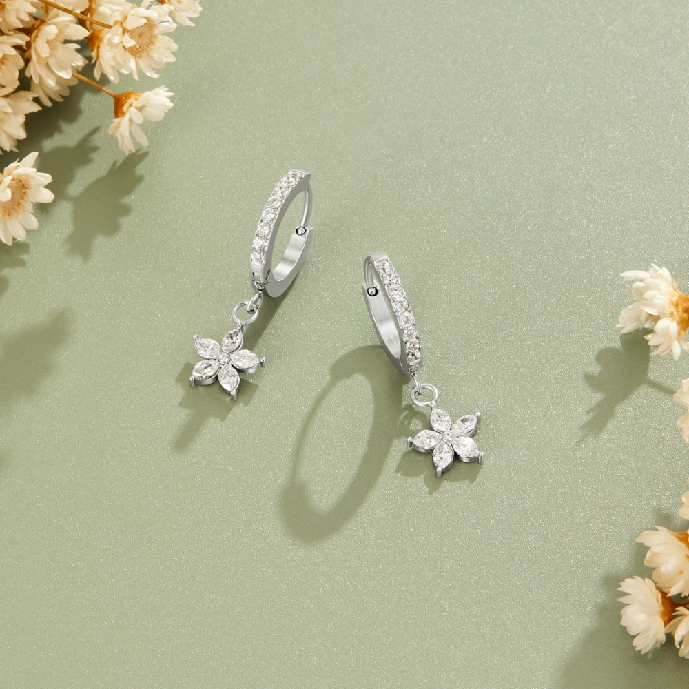 Silver Crystal Petal Drop Earrings