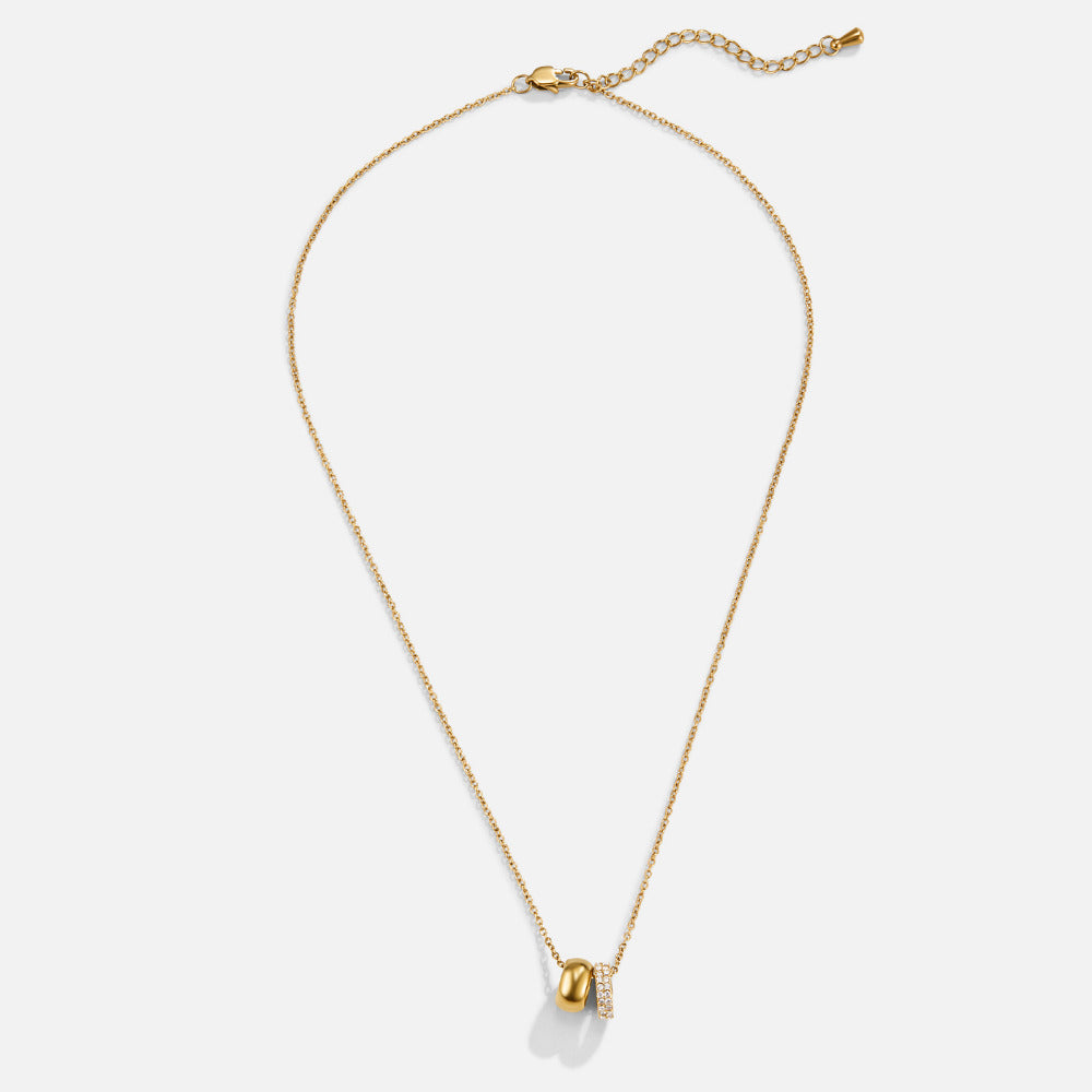 Halskette mit Doppelring-Anhänger Gold & Kristall