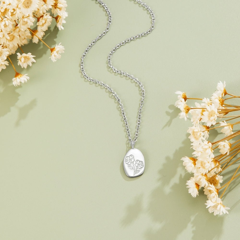 Engraved Wildflower Silver Necklace - Beautiful Earth Boutique