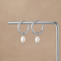 Freshwater Pearl Silver Hoop Earrings - Beautiful Earth Boutique
