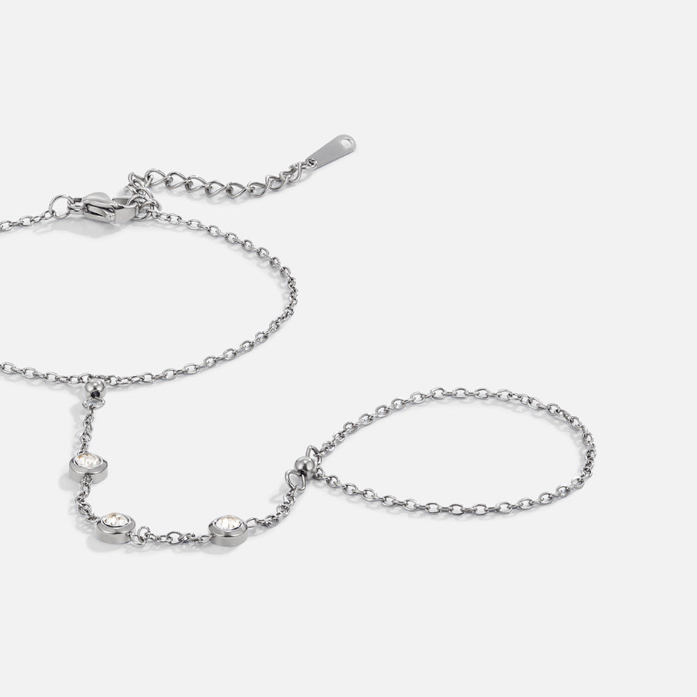 Freya Crystal & Silver Hand Chain Bracelet