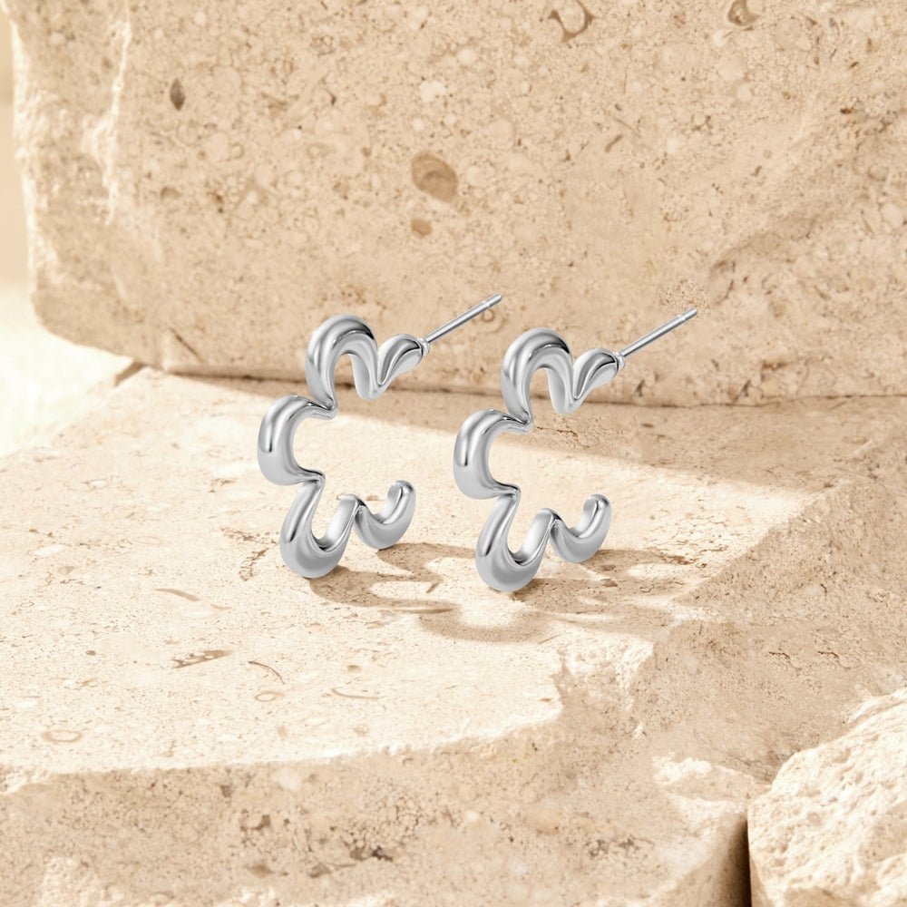 Geometric Silver Flower Hoop Earrings - Beautiful Earth Boutique