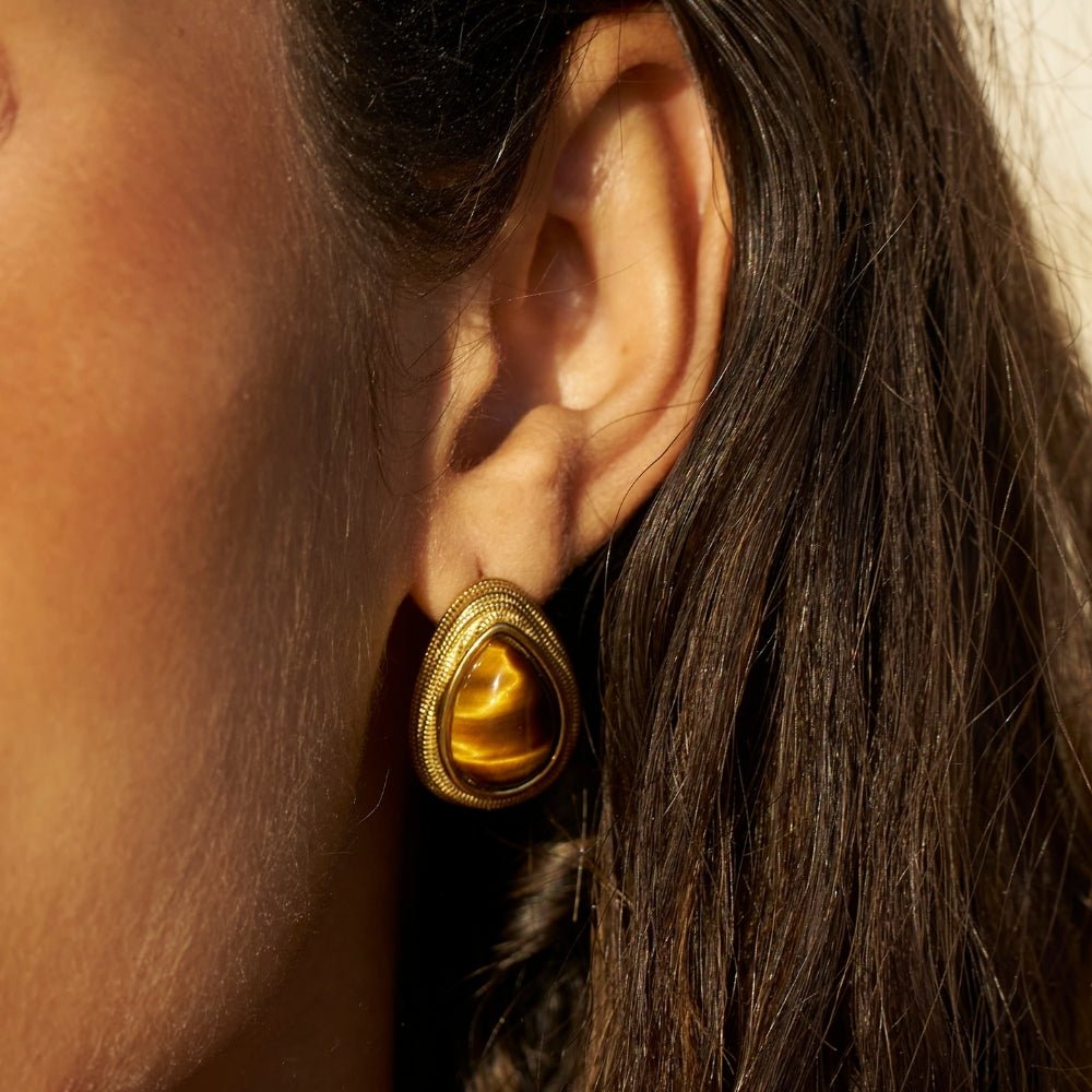 Gold Tiger Eye Teardrop Earrings - Beautiful Earth Boutique