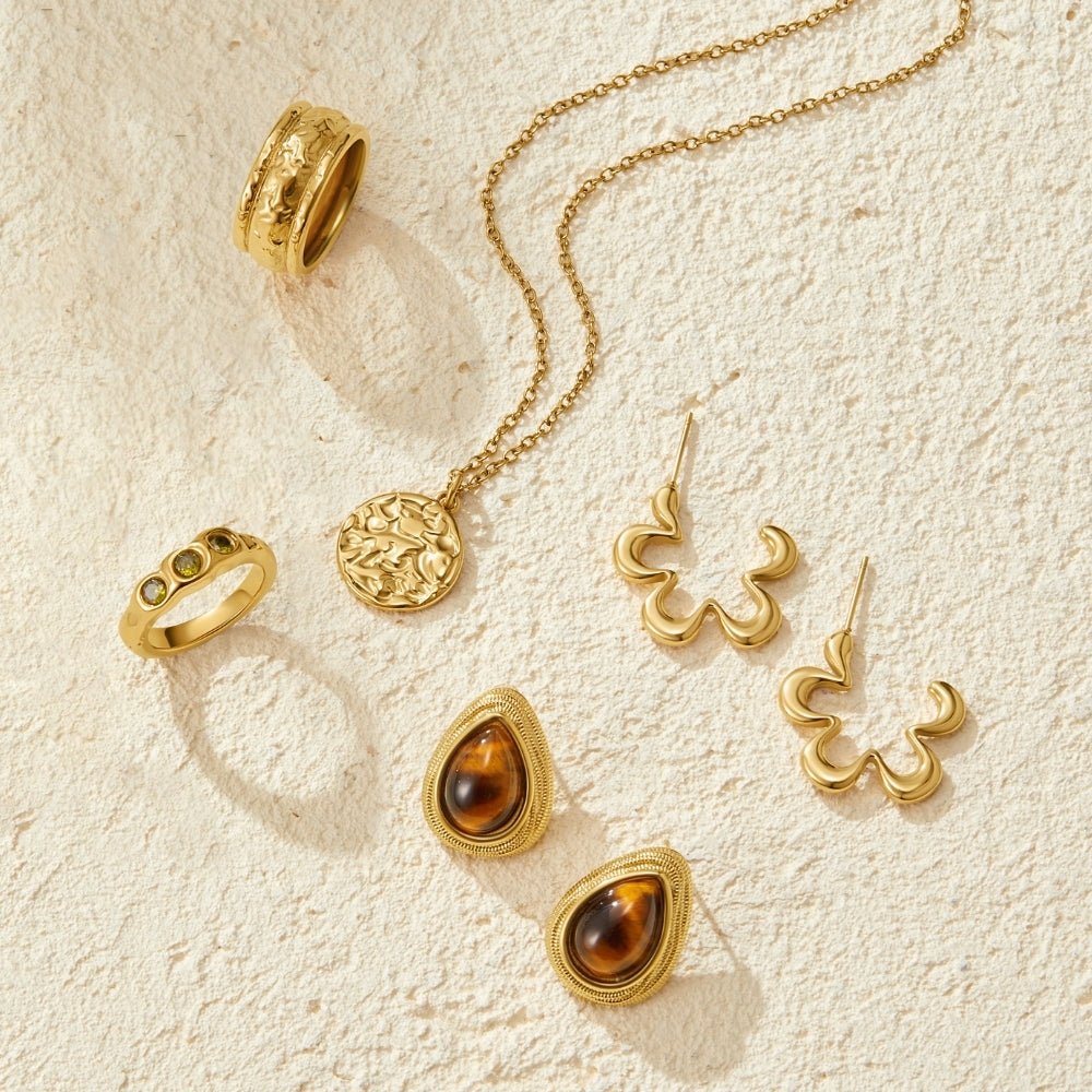 Gold Tiger Eye Teardrop Earrings - Beautiful Earth Boutique