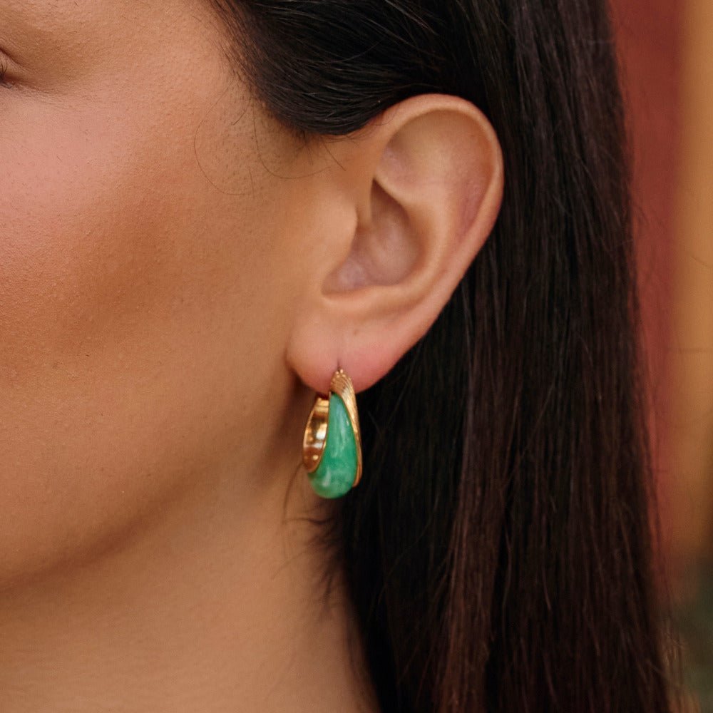 Golden Emerald Hoop Earrings - Beautiful Earth Boutique