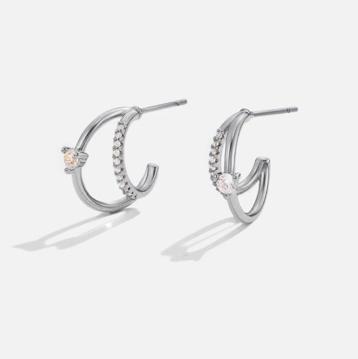 Layered Crystal Silver Hoop Earrings - Beautiful Earth Boutique