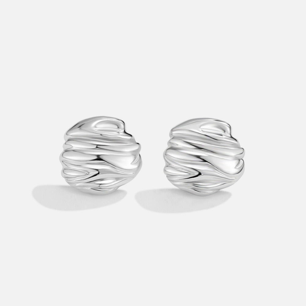 Lila Pleated Silver Button Earrings - Beautiful Earth Boutique