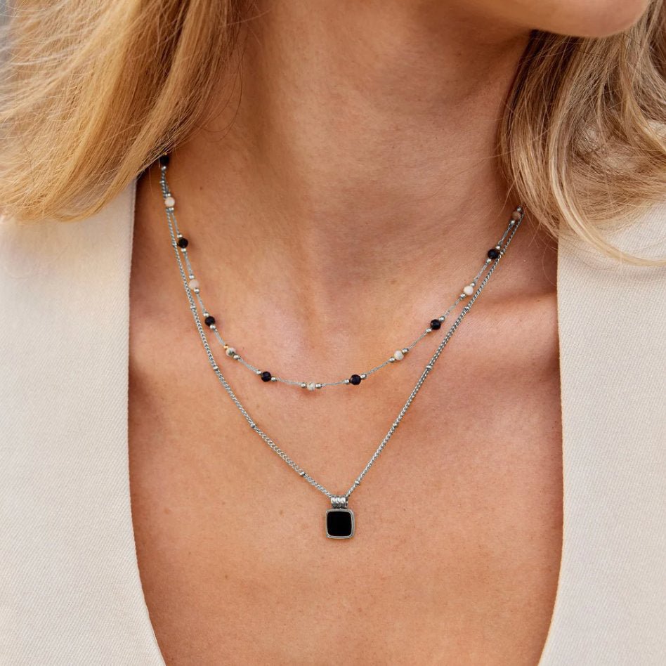 Silver Lucia Black Pendant Necklace - Beautiful Earth Boutique