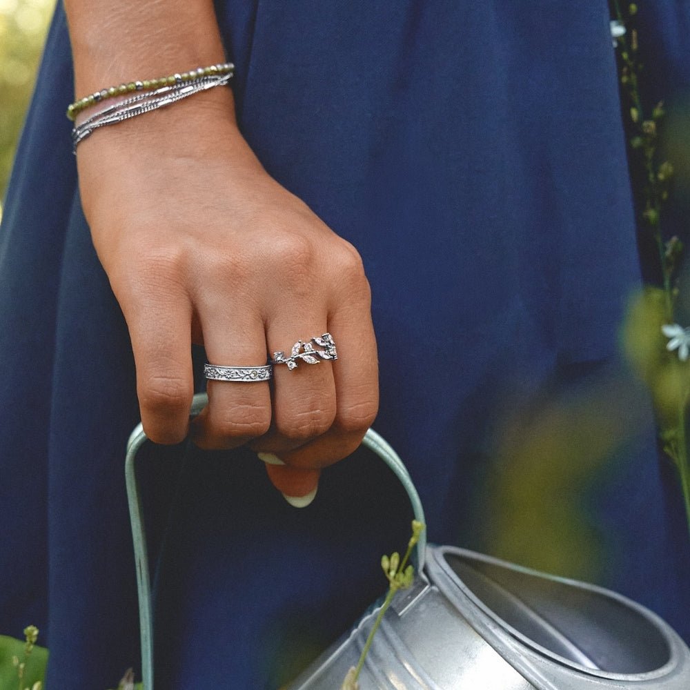 Silver Sculpted Flower Band Ring - Beautiful Earth Boutique