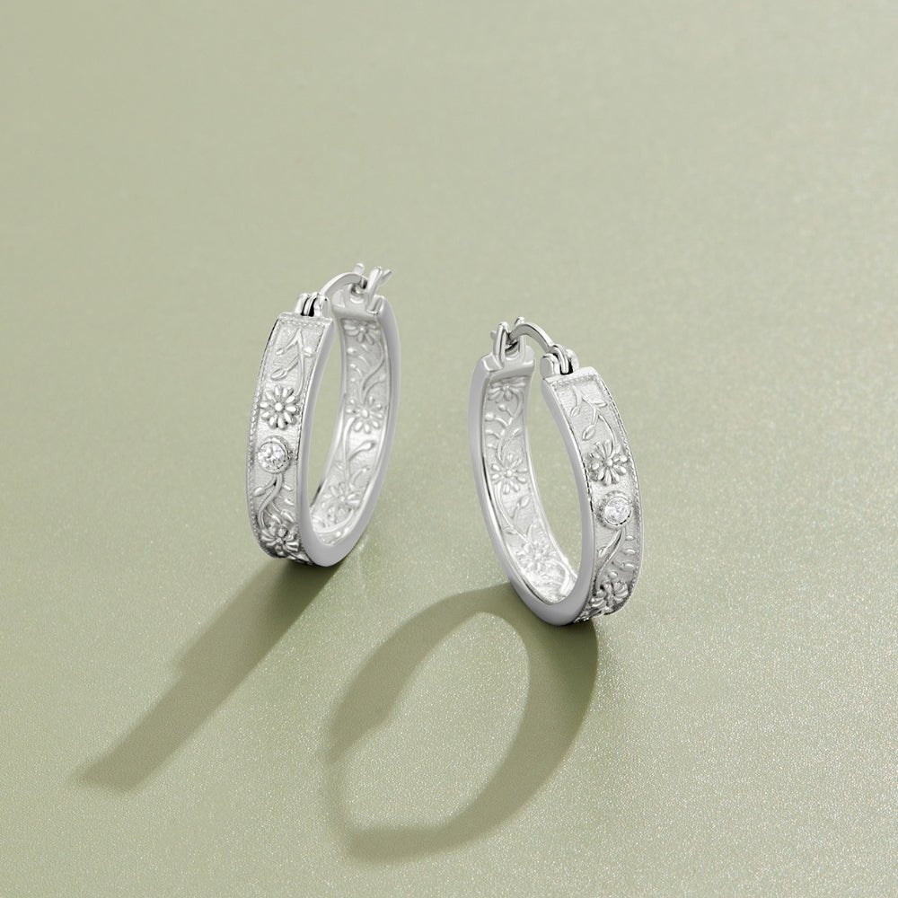Silver Sculpted Flower Hoop Earrings - Beautiful Earth Boutique