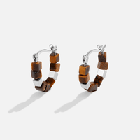 Silver Tiger Eye Cube Hoop Earrings - Beautiful Earth Boutique
