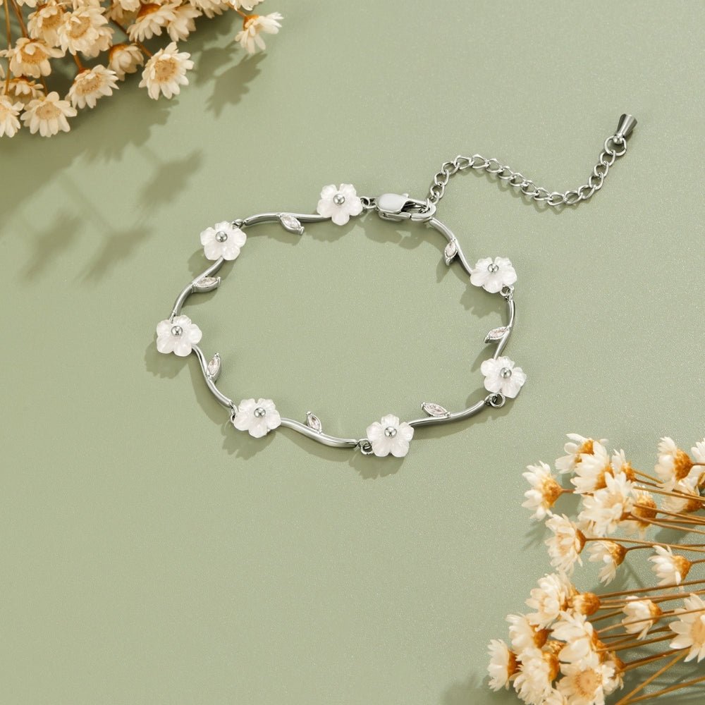 Silver White Pearl Blossom Bracelet - Beautiful Earth Boutique
